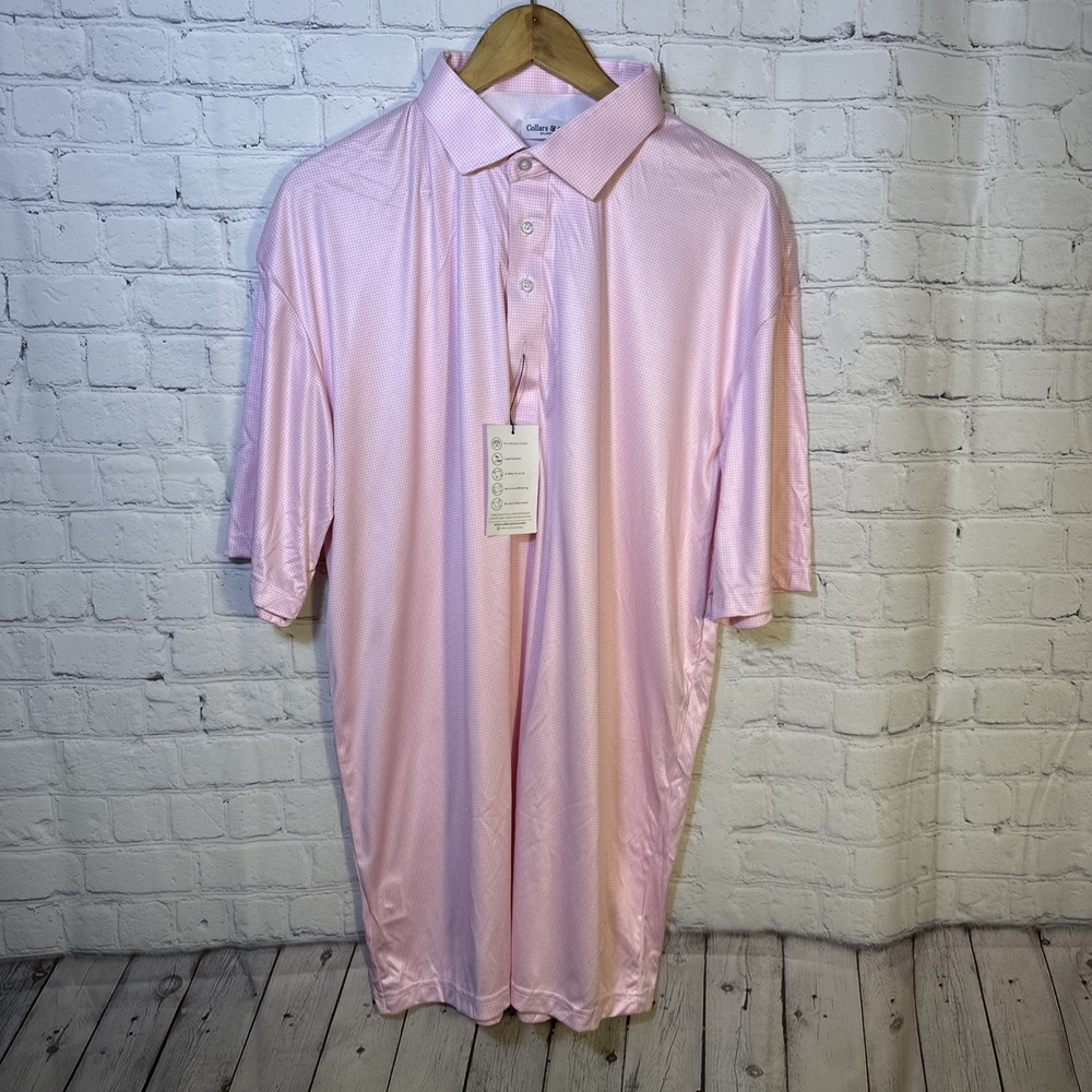 NEW Collars & Co Button Down Polo Dress Mens 2XL Pink Houndstooth